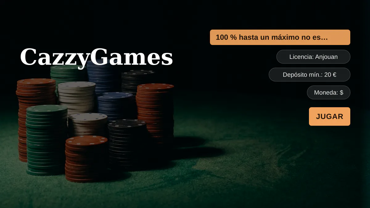 CazzyGames casino - bono de bienvenida 100 % hasta un m&aacute;ximo no especificado + 50 gir + 50 FS, pagos: Visa, Mastercard, Apple Pay, Google Pay, MiFinity