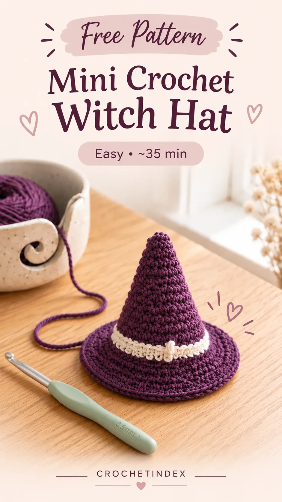 Mini Crochet Witch Hat Pinterest project poster