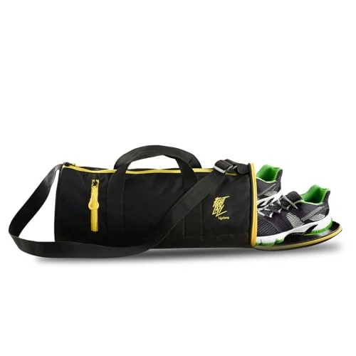 Lifelong 30 L Duffle Bag | Gym Bags for Men & Women | Adjustable Shoulder Bag | Duffle Gym Bag | Water Resistant | Sports & Travel Bag with Shoe Compartment & Side Pocket (Black & Yellow)