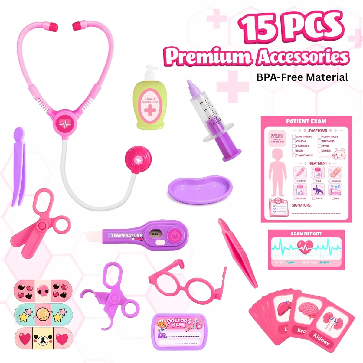 ids Premium Doctor Set Trolley, Pretend Play Doctor Set Trolley, Doctor Kit for Kids Above 3 Years, for Boys & Girls, with Interactive Instruments, Multicolor Bandage Stickers (Pink) - ToyMall Manjeri