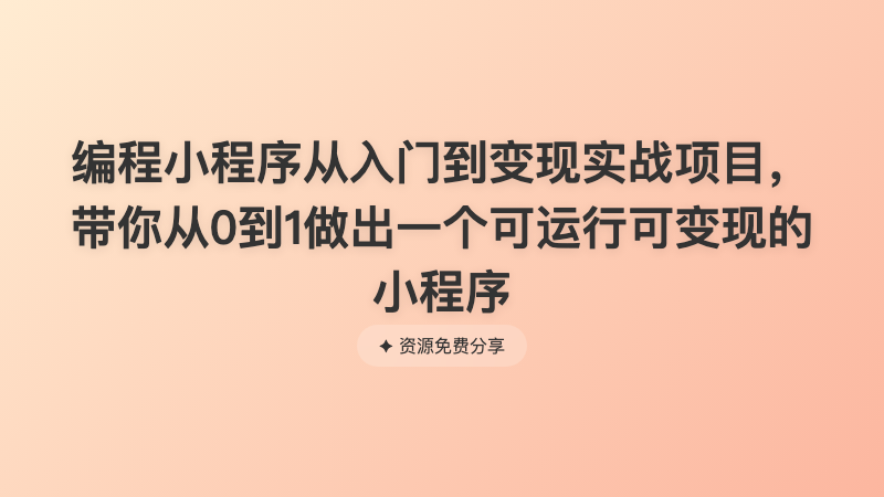编程小程序从入门到变现实战项目，带你从0到1做出一个可运行可变现的小程序