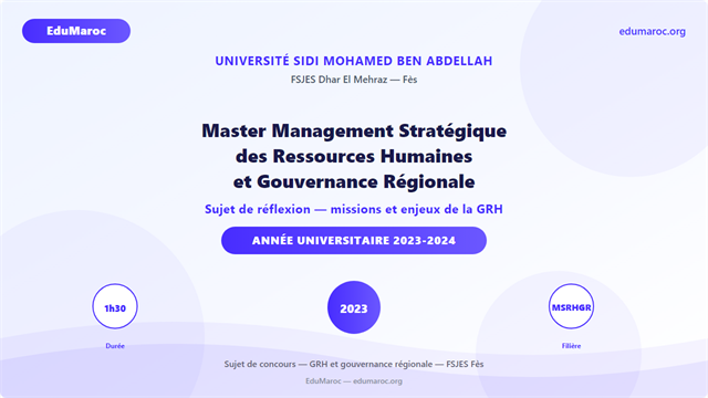 Exemple Concours Master MSRHGR FSJES Fès 2023-2024