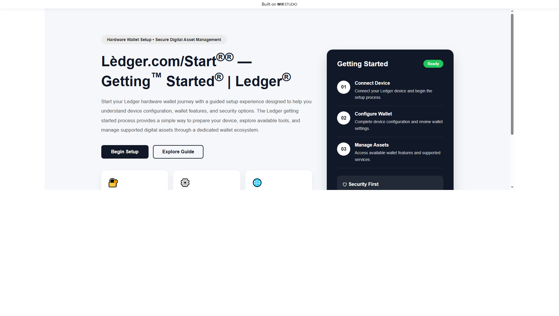 Forensic screenshot of ledgarstartcom.wixstudio.com showing the phishing page layout