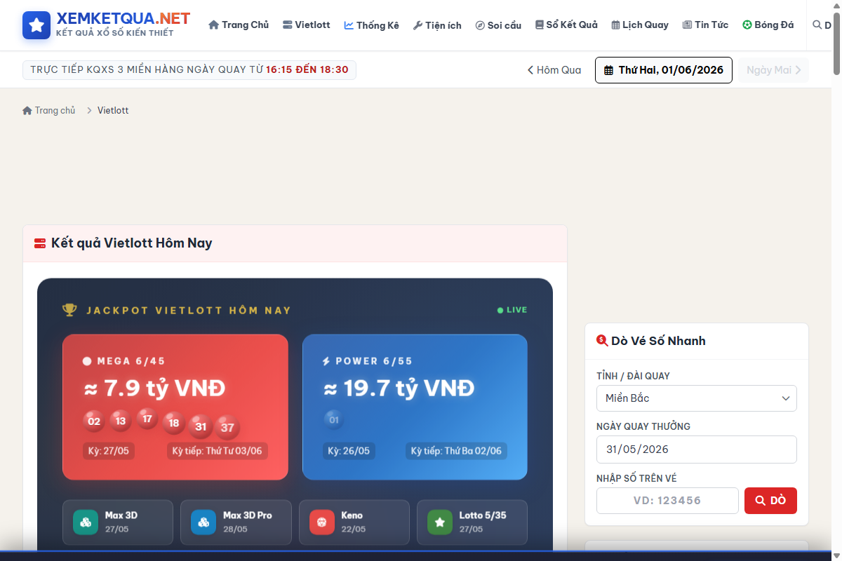 Hướng dẫn cách xem và sử dụng Kết quả xổ số Vietlott trên Xemketqua.net