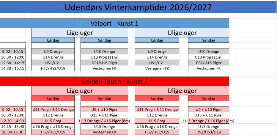 Vintertræningstider 2025