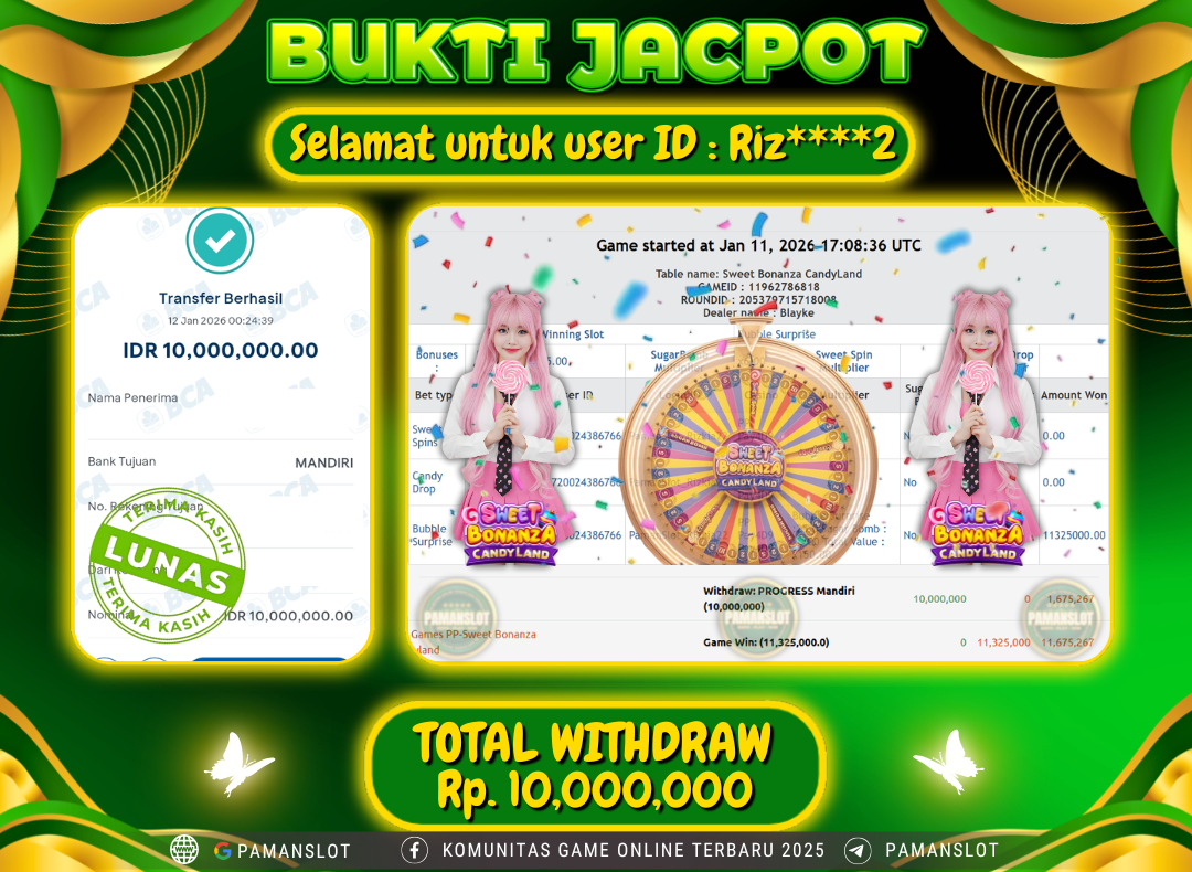 PAMANSLOT JACKPOT Game Live Games PP-Sweet Bonanza Candyland Rp.10,000,000- LUNAS