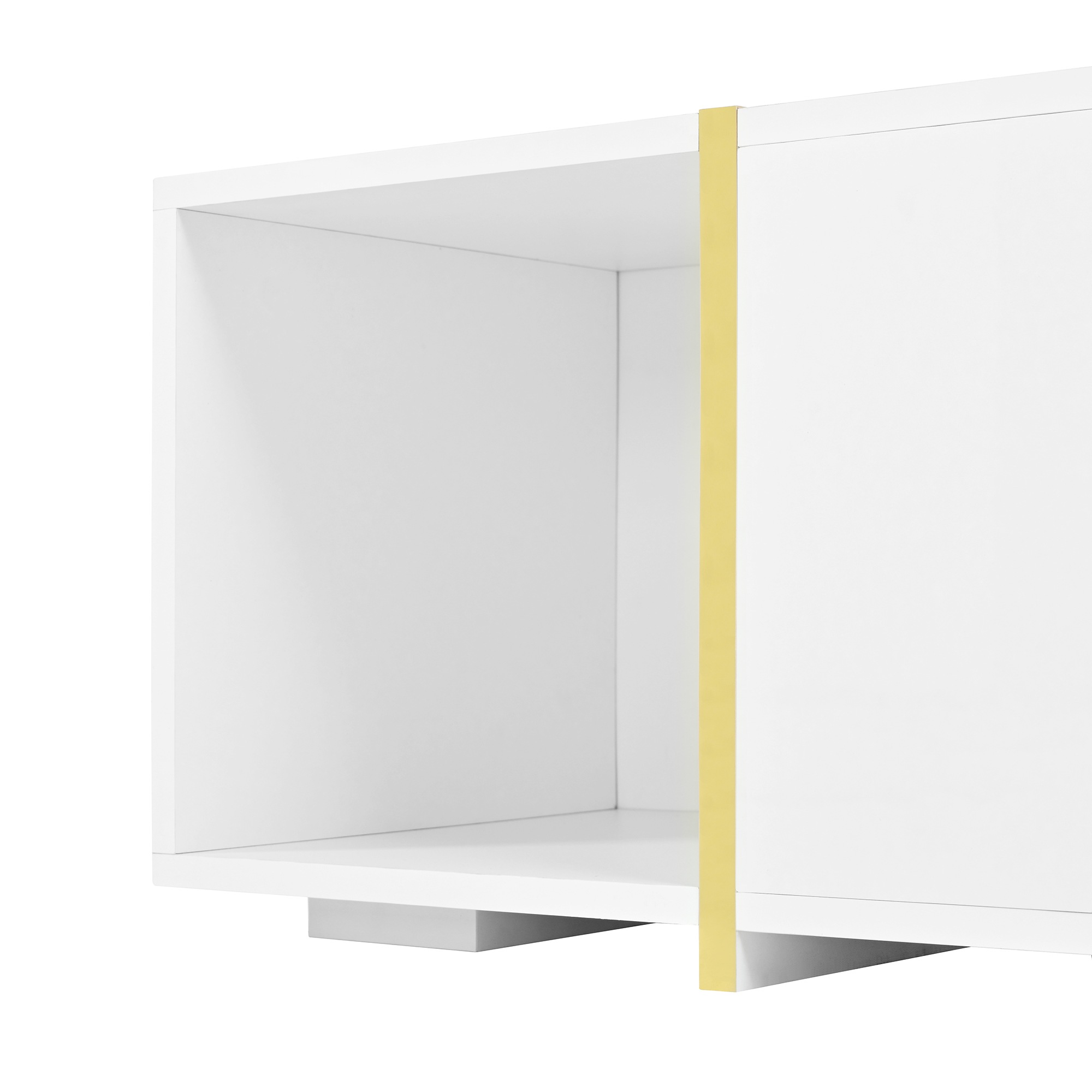 Meuble TV Blanc, Rangement, Gestion des Câbles, Extensible, Design Moderne, Structure Robuste - Panneaux de Particules - 275x35x37cm 6