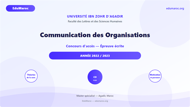 Exemple Concours Master Communication des Organisations FLSH Agadir 2022-2023