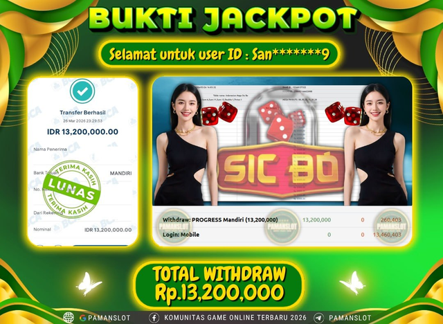 Selamat kepada Member PAMANSLOT Live PP - Mega Sic Bo :  SAN*******9