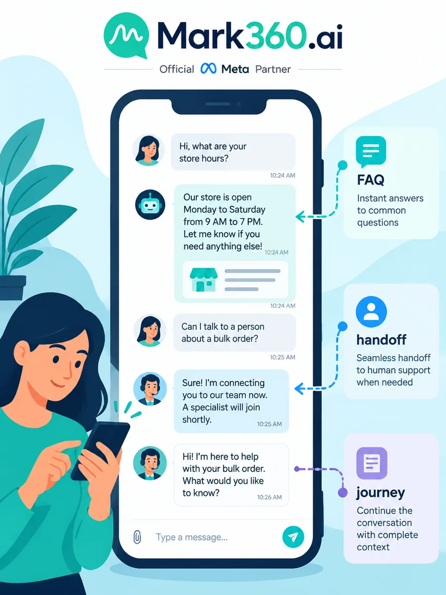 Generic service chat with FAQ deflection and human handoff.
