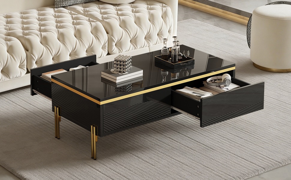 Table Basse Noir, Rangement, Design Moderne, Structure Robuste, Entretien Facile, Multifonctionnel - 100x50x36cm - Salon 2