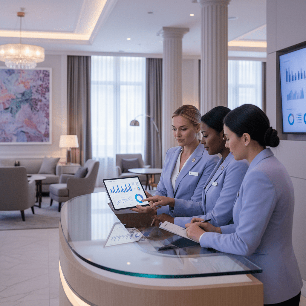 Front desk team using analytics insights to plan direct booking growth