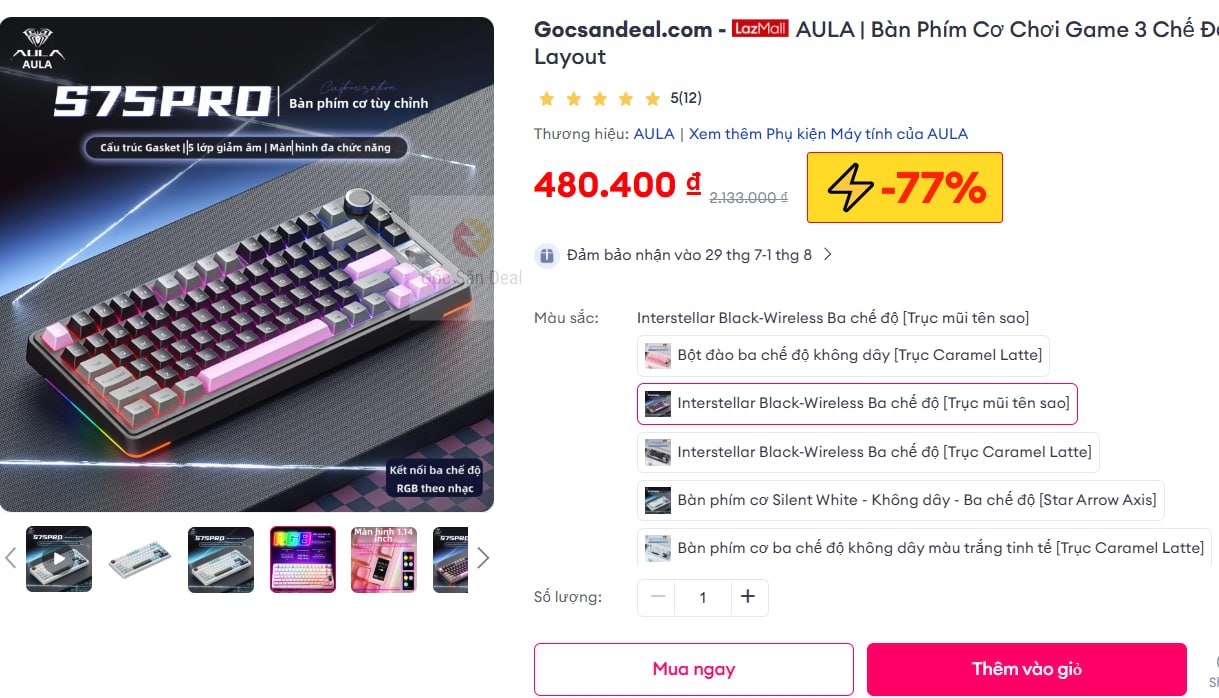 AULA | Bàn Phím Cơ Chơi Game 3 Chế Độ 75 Layout
