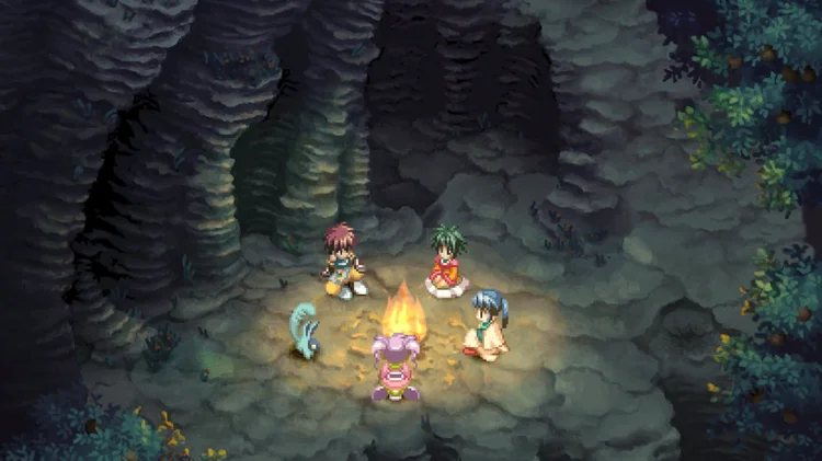 Gameplay Tales of Eternia Remastered - nhân vật quanh đống lửa trại