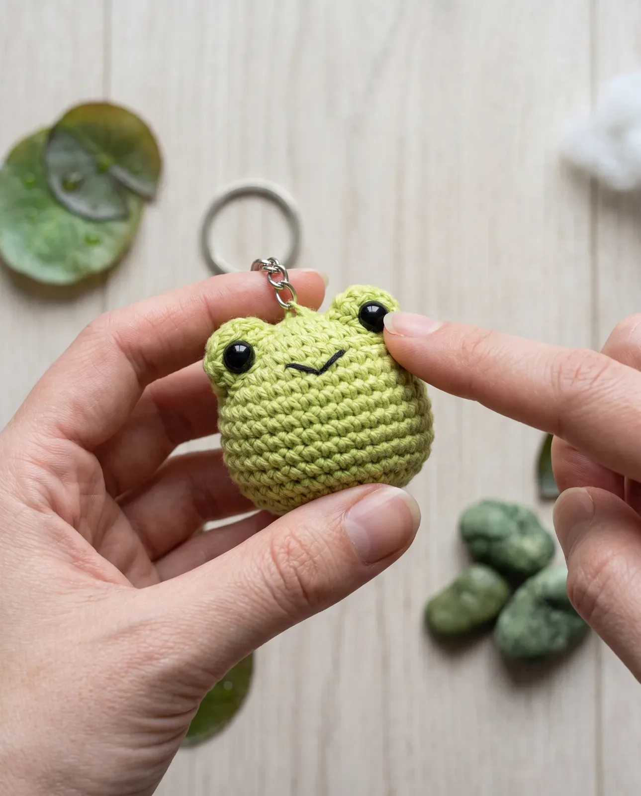 No-Sew Mini Frog Keychain close-up preview