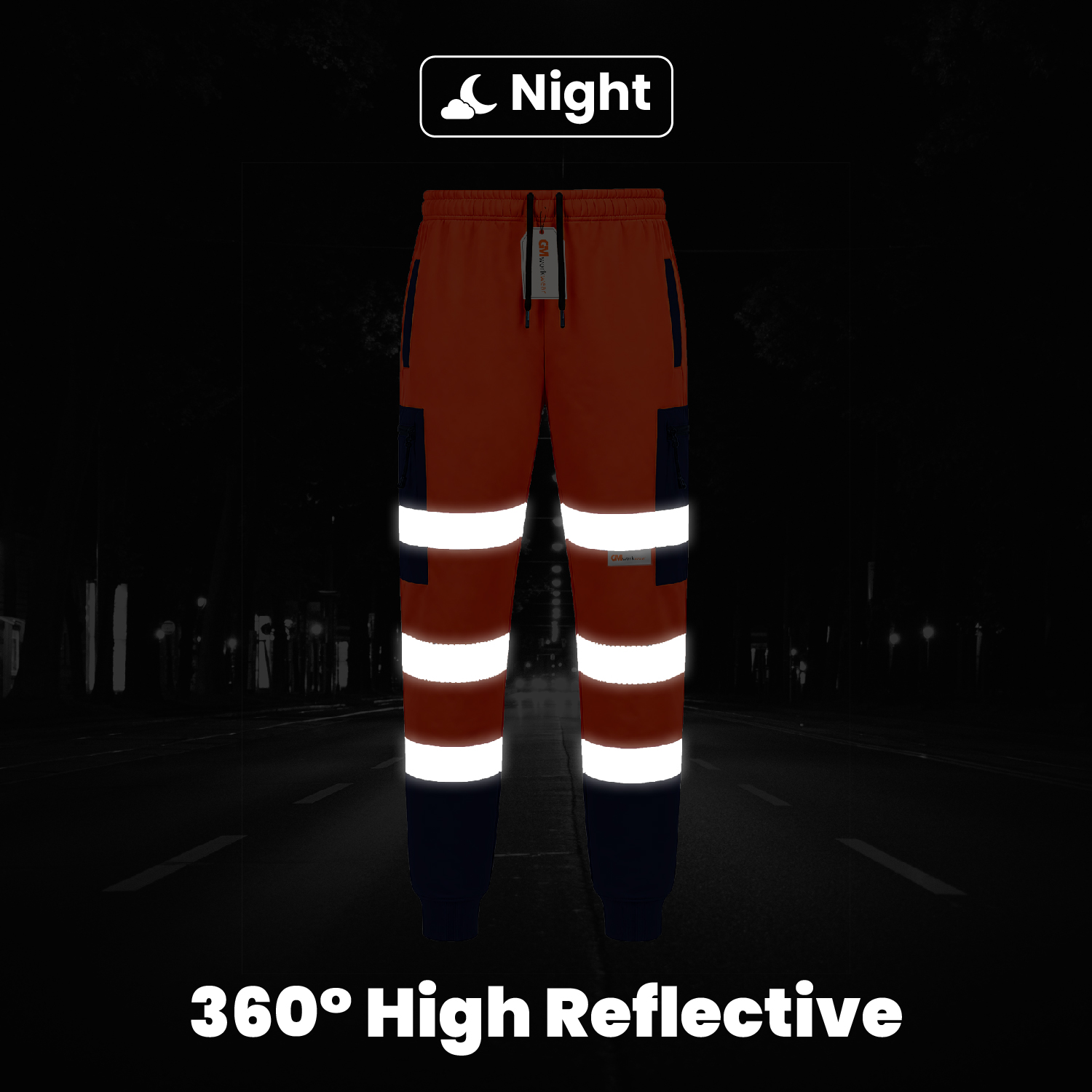 Hi Vis Joggers Night Reflective 360 Safety Workwear Orange Navy Low Light Visibility