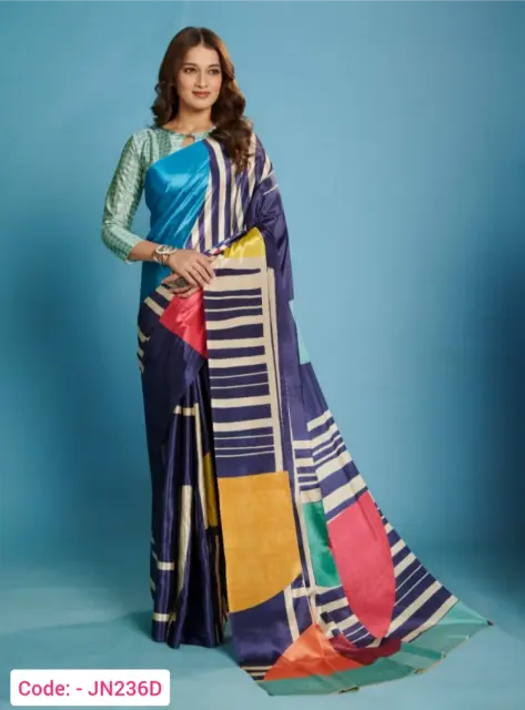 Navy blue color digital print saree