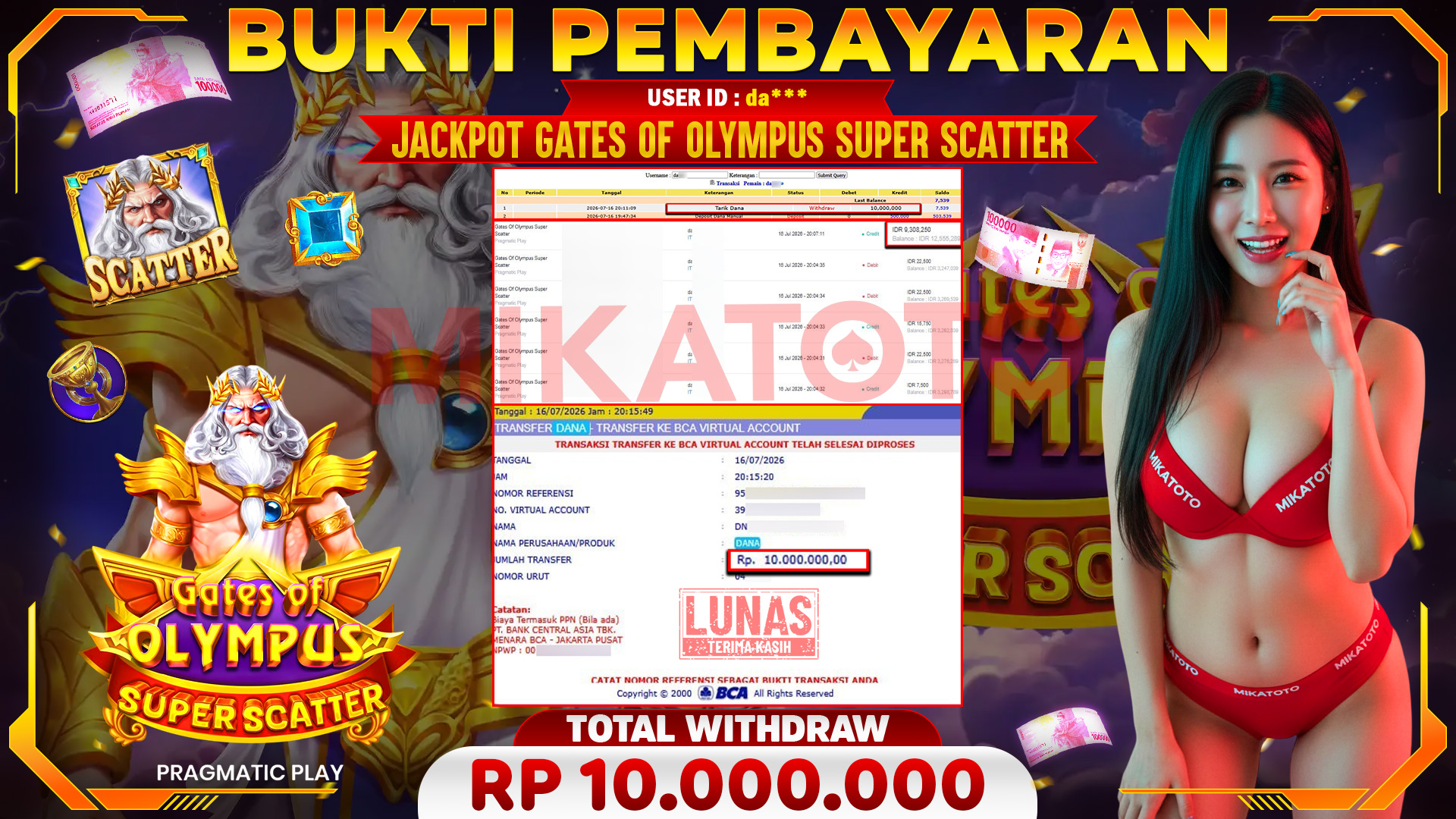 🏆 SELAMAT KEPADA PEMENANG JACKPOT DI Gates Of Olympus Super Scatter - Pragmatic Play 10,000,000🏆