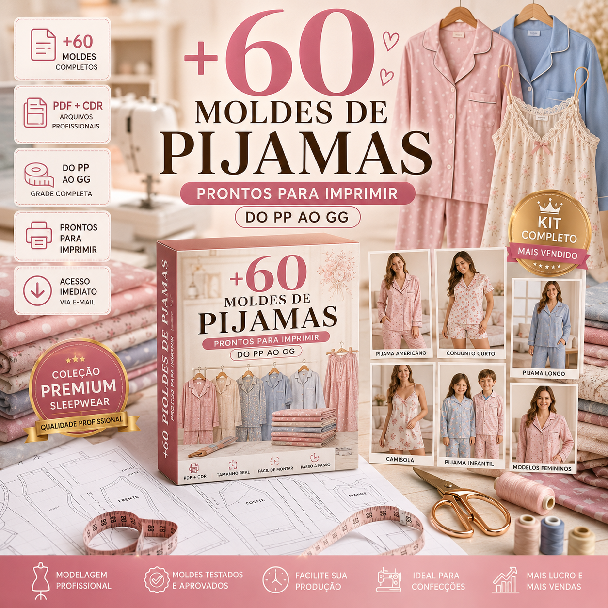 Kit +60 Moldes de Pijamas Mockup
