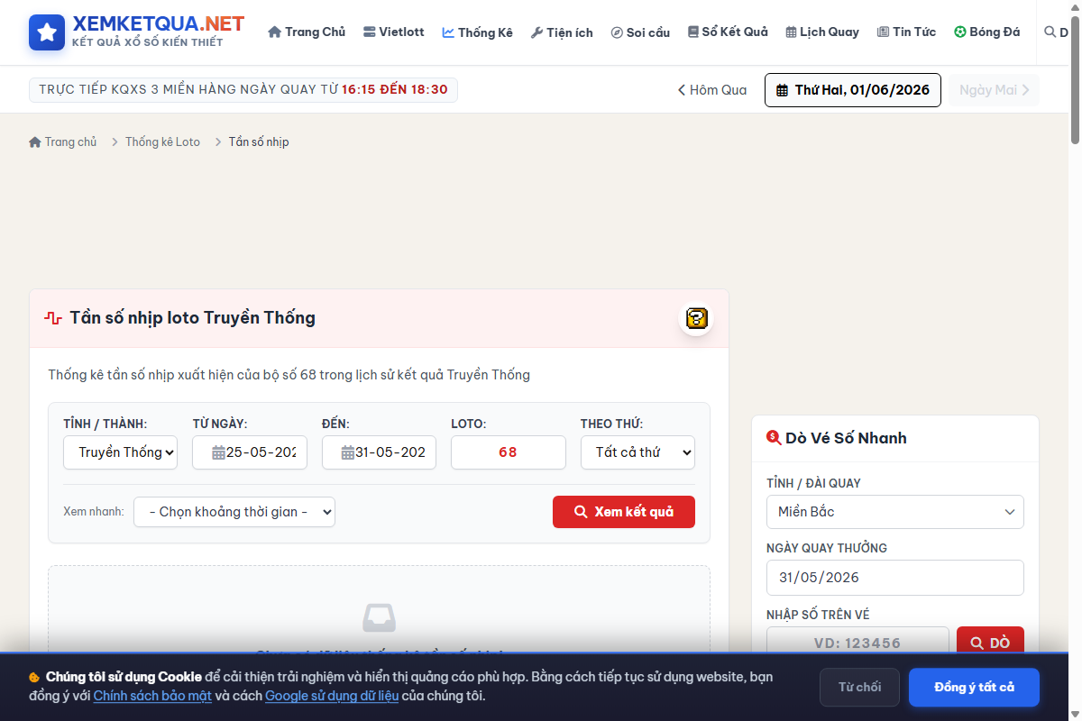 Hướng dẫn cách xem và sử dụng Thống kê tần số nhịp loto chi tiết trên Xemketqua.net
