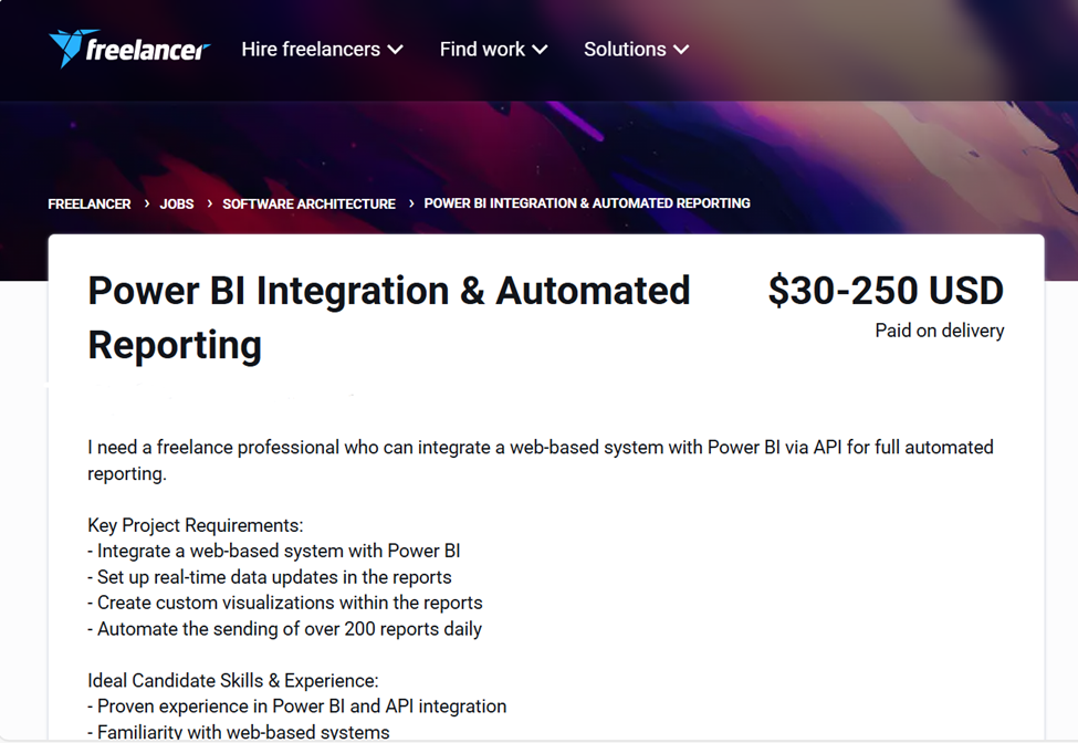 project on freelance website