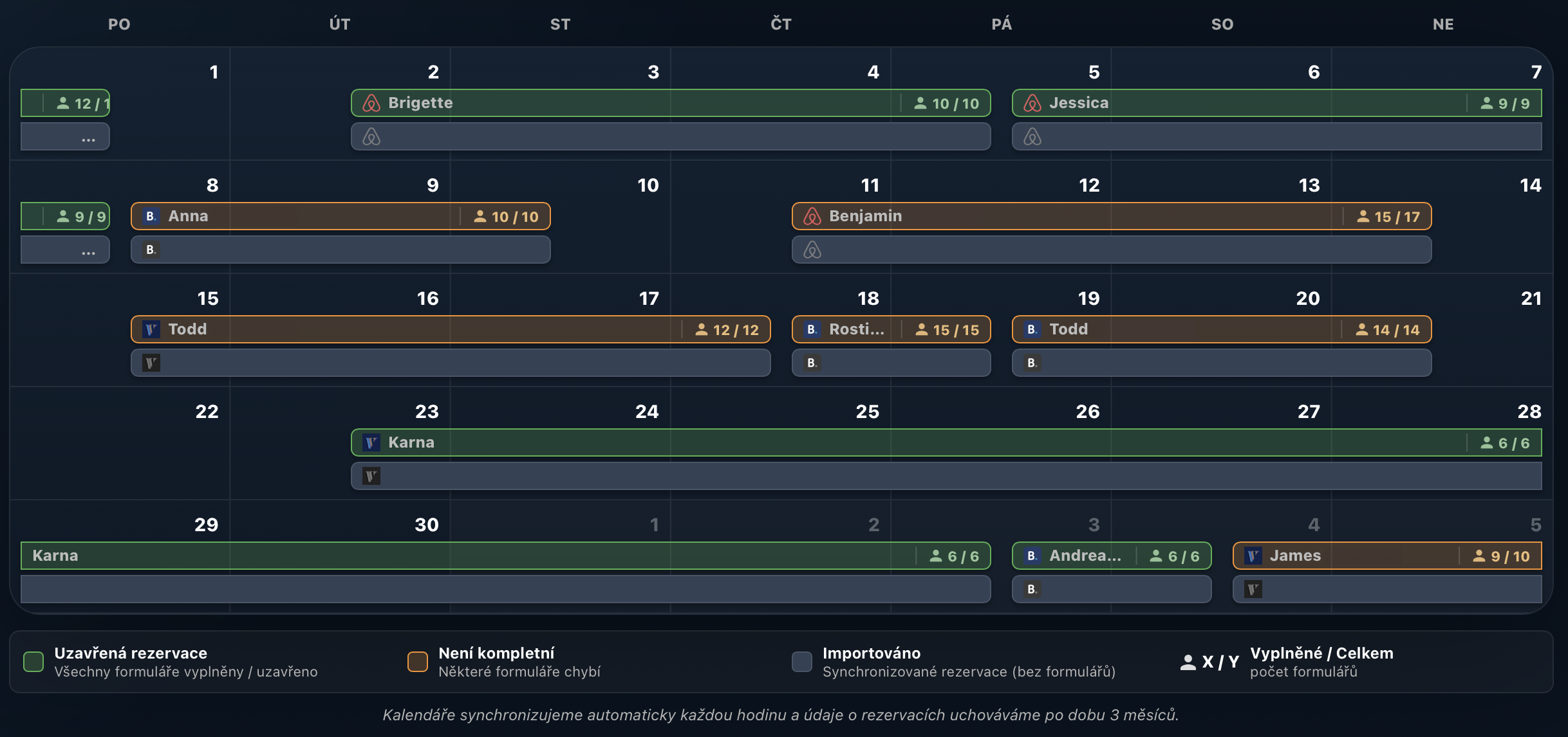 Preview of the calendar with imported reservations
