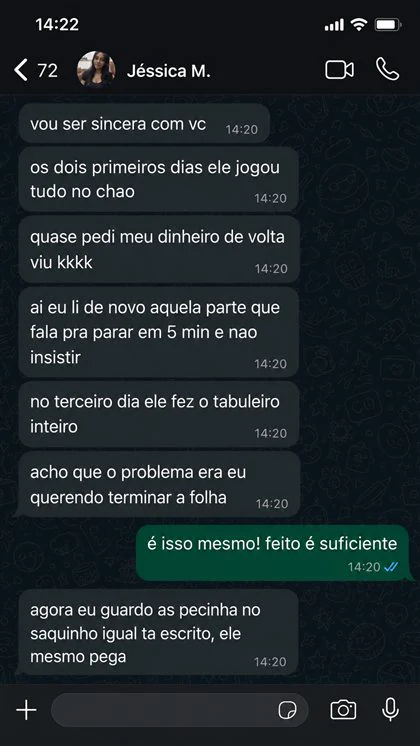 Mensagem de uma mãe que usa o material