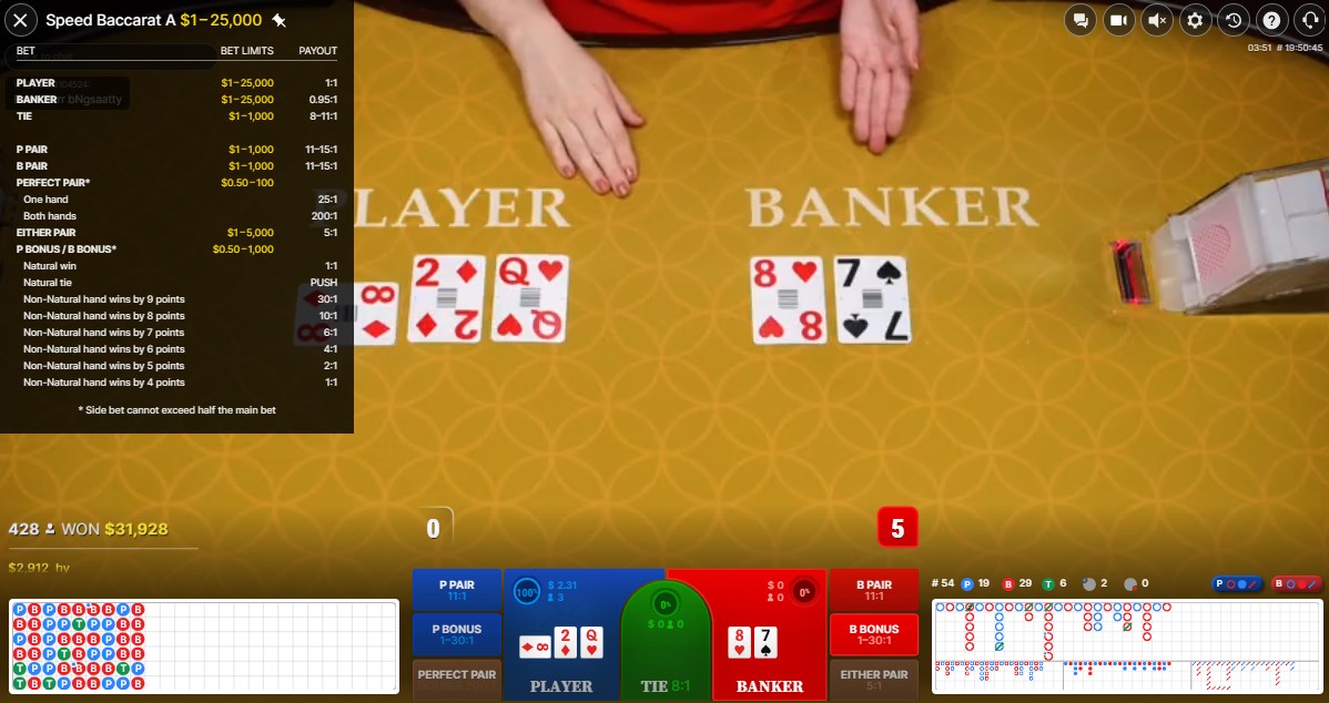 Duelbits Evolution Baccarat 베팅 한도