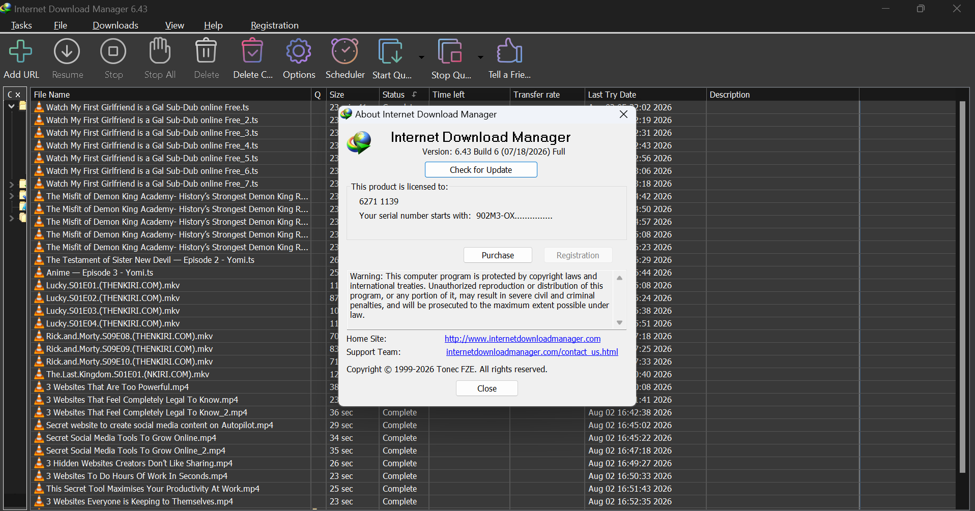 Main menu & status check