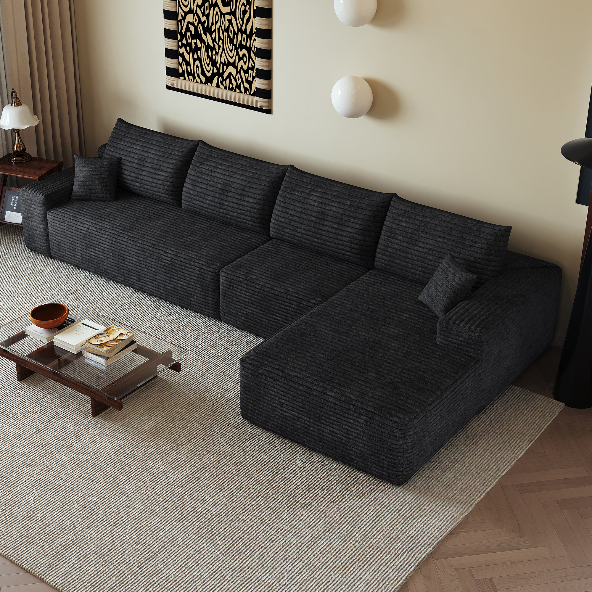 Canapé d'angle modulable noir - vue principale