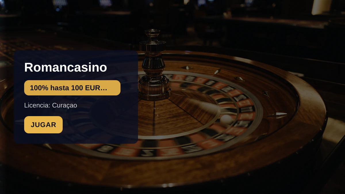 Romancasino — bono de bienvenida 100% hasta 100 EUR + 50 FS, pagos: Visa, Mastercard, Skrill, Neteller, Paysafecard