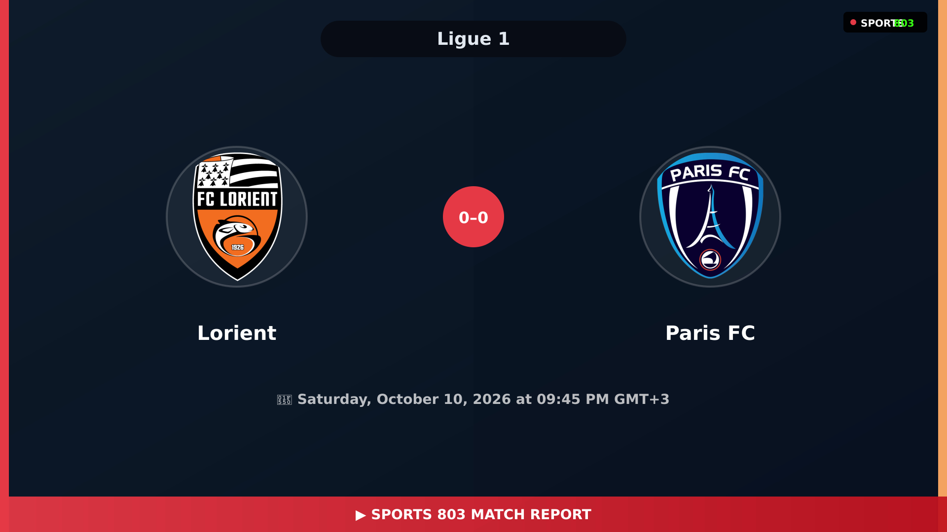 Lorient vs Paris FC – Ligue 1 Live Stream | Sports 803