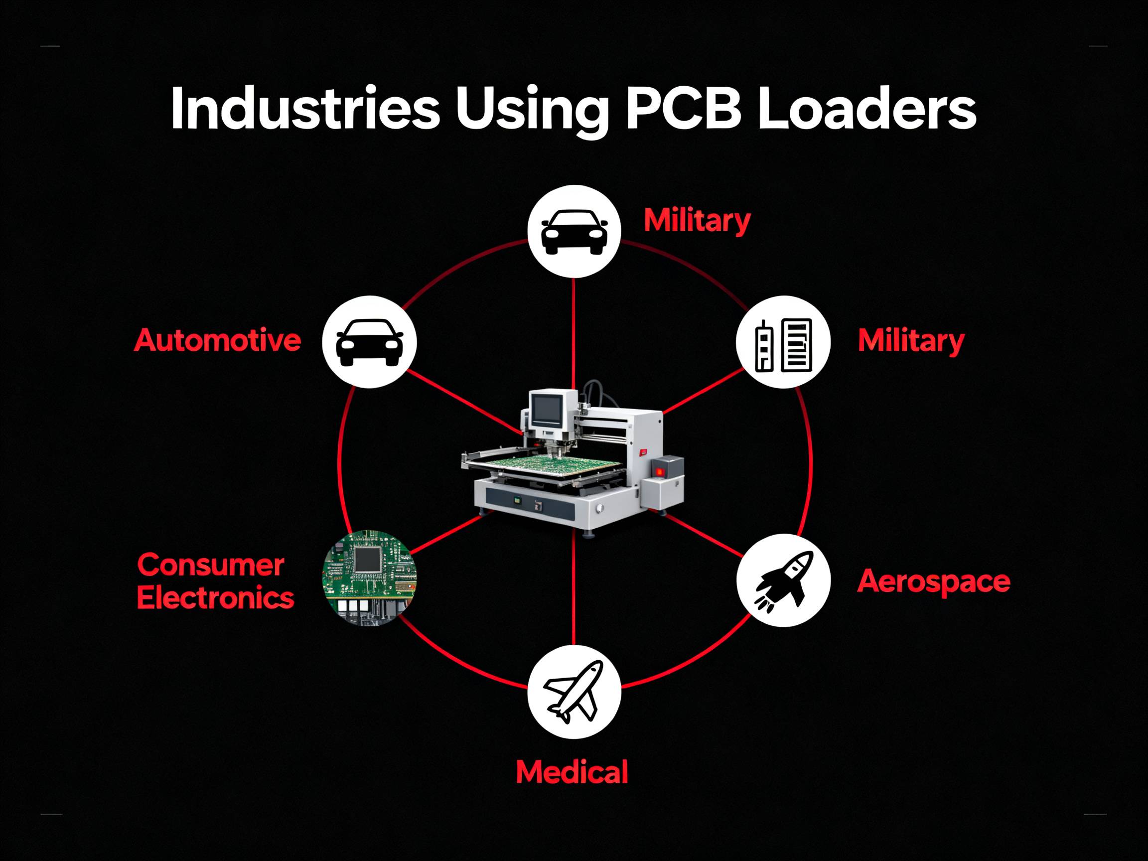 Top Automatic PCB Loader Machines and SMT Loaders in 2026: Reviews, Features, and Price Guide - S&M Co.Ltd Industries using PCB loaders icons.