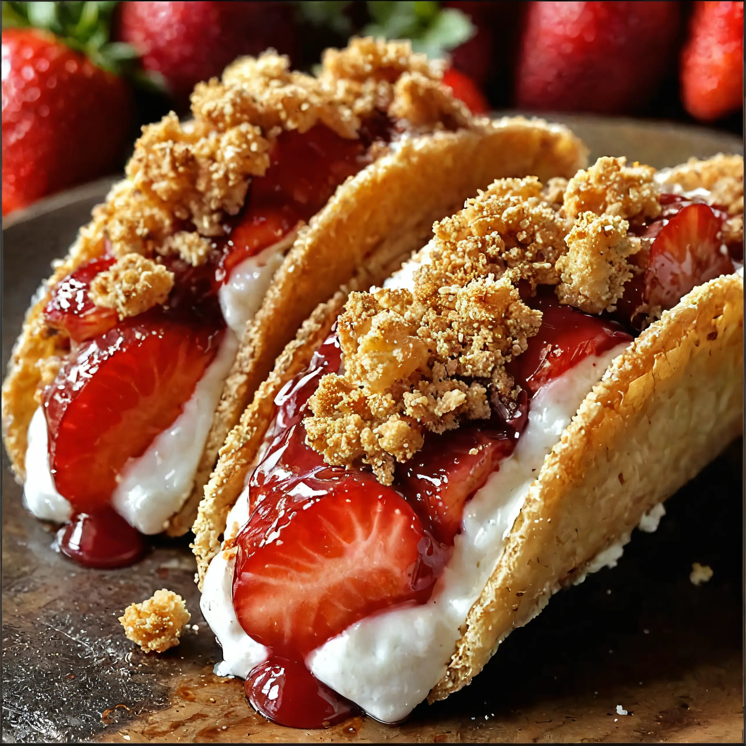 Unwiderstehlicher Erdbeer-Crunch-Cheesecake-Taco-Genuss