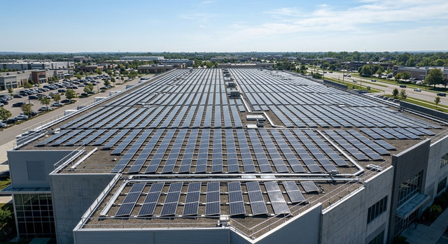 Impianto fotovoltaico su un tetto commerciale