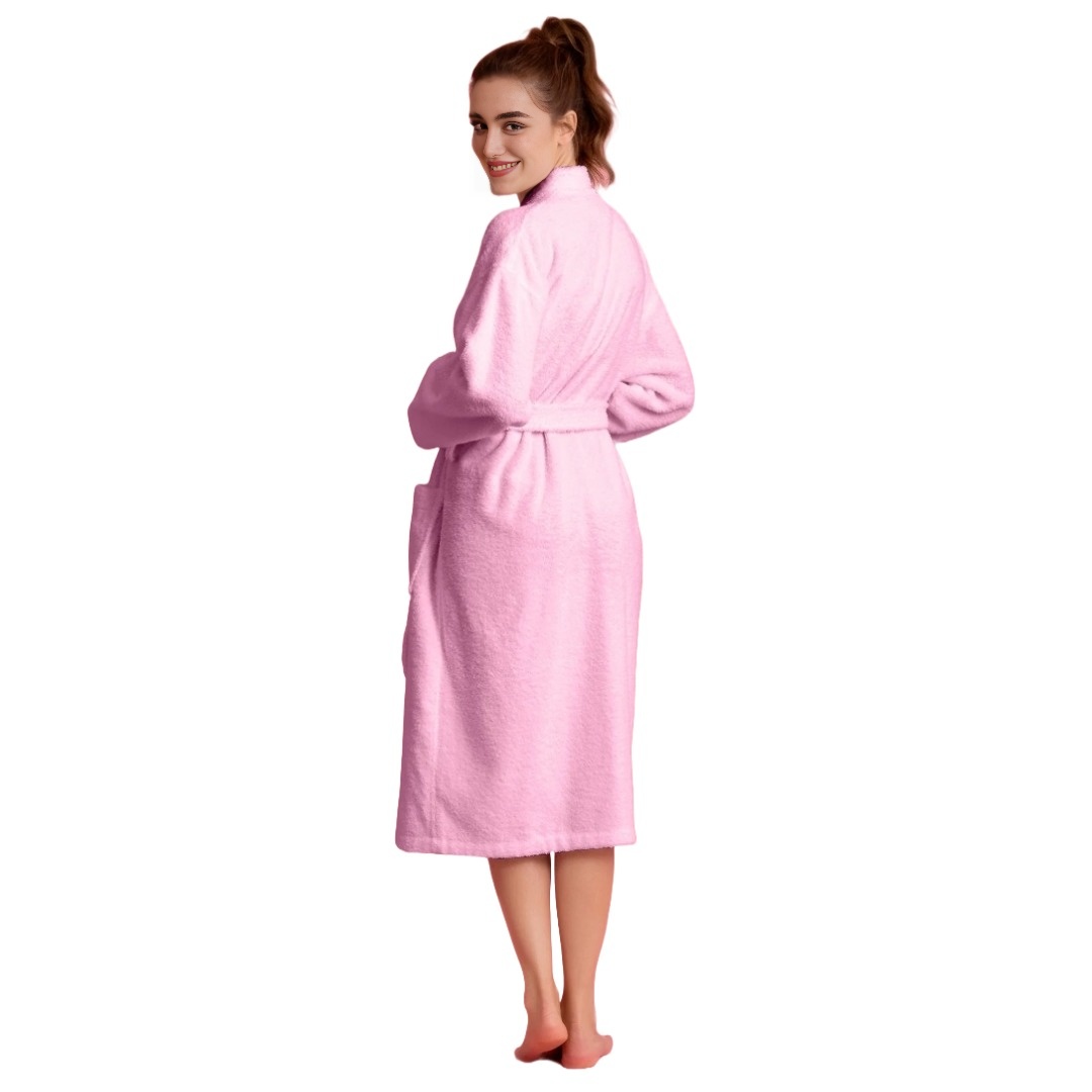 Women's 100% Cotton Terry SPA Bathrobe Pink S/M view 3