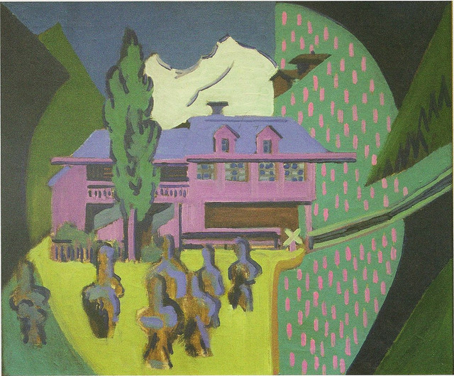 Фиолетовый дом на фоне снежной горы 1928.jpg