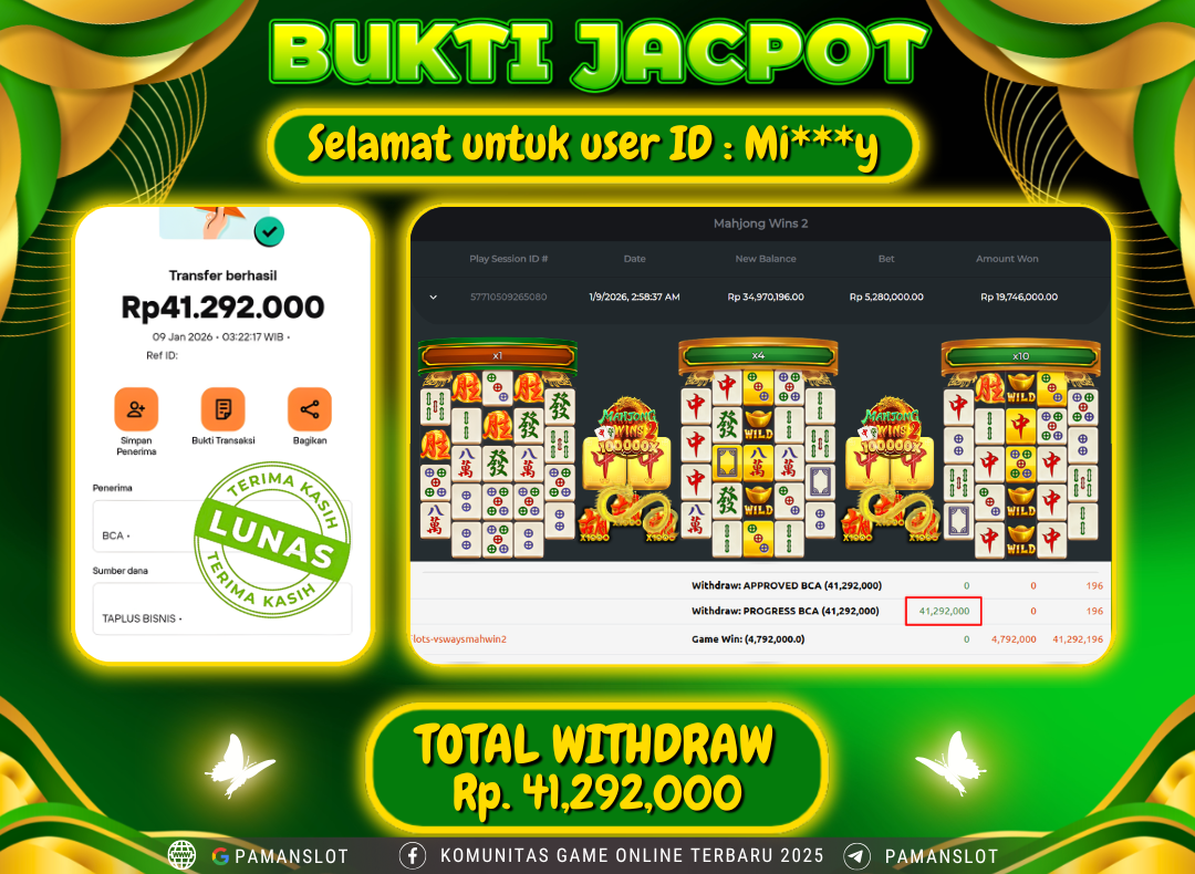 PAMANSLOT JACKPOT Game PP - Mahjong Wins 2 Rp.41,292,000- LUNAS
