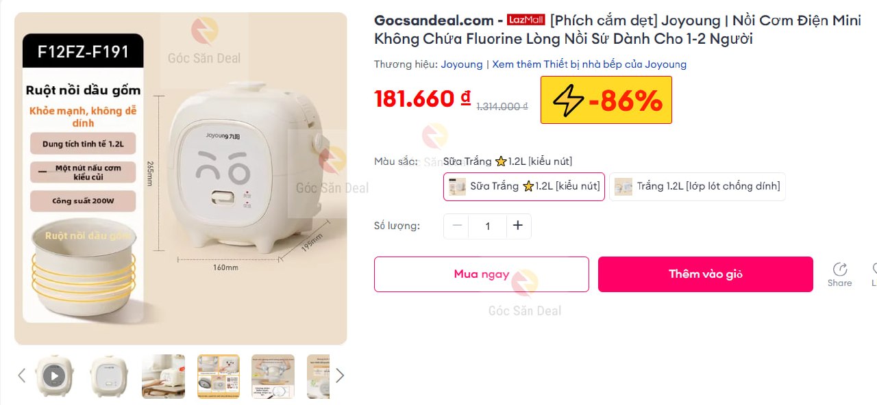 [Phích cắm dẹt] Joyoung | Nồi Cơm Điện Mini Không Chứa Fluorine Lòng Nồi Sứ Dành Cho 1-2 Người