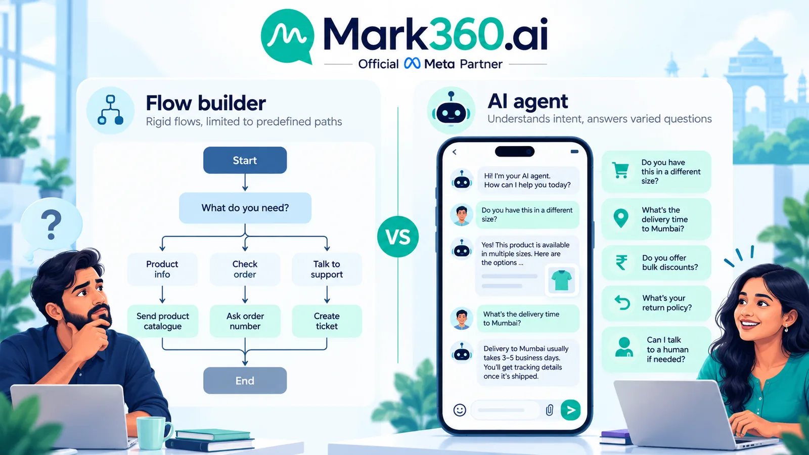 AI agents vs flow-only chatbot builders