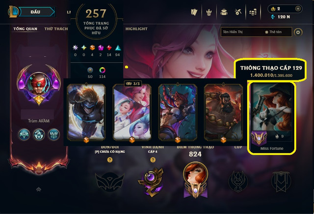 Acc LMHT #1 triệu 4 thông thạo Missfortune - Không Khung