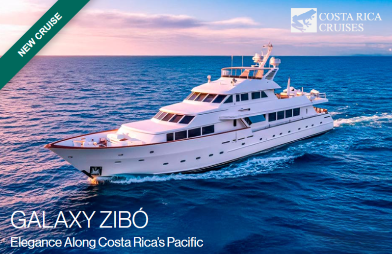 Galaxy Zibo luxury yacht cruising along the beautiful Costa Rica coastline with lush green mountains