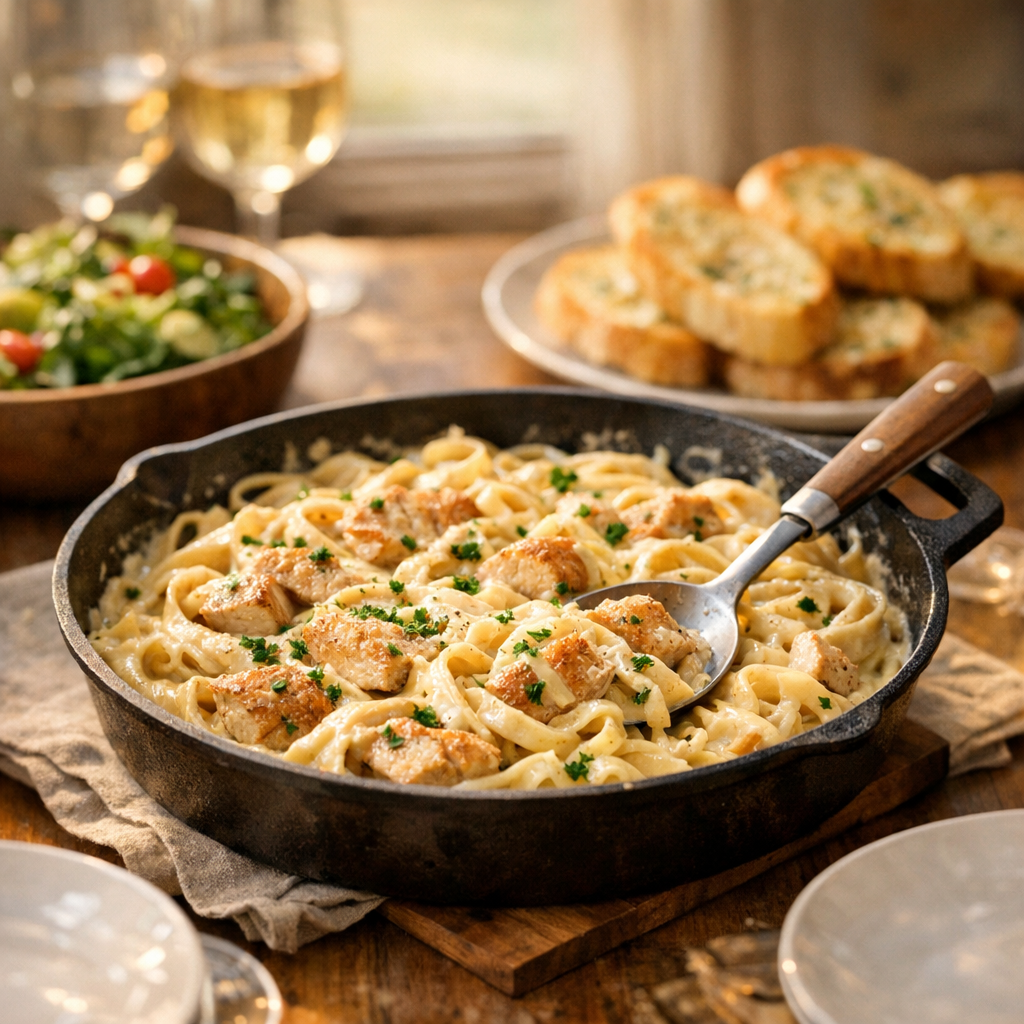 Creamy Chicken Alfredo Skillet (One-Pan Dinner) finished dish