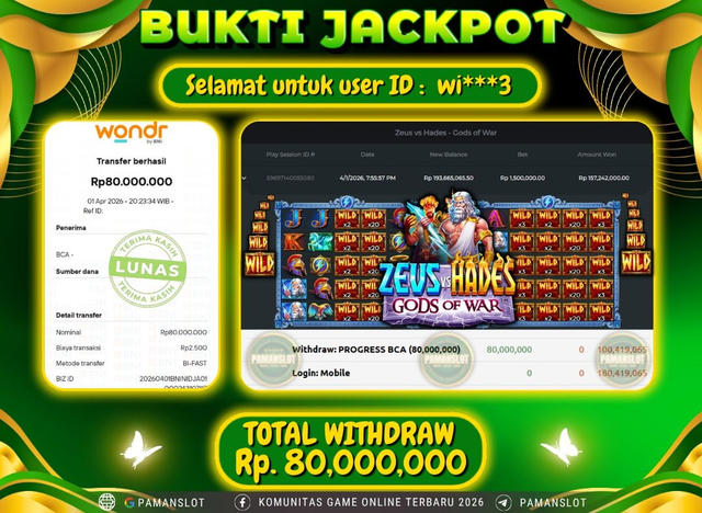 Selamat kepada Member PAMANSLOT Game PP - Zeus vs Hades - Gods of War :  WI***3