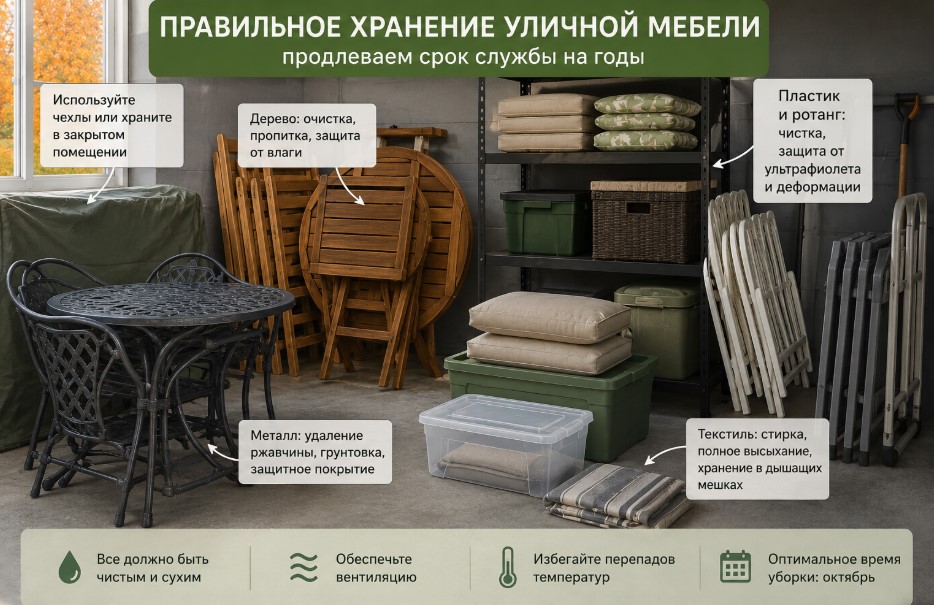как хранить уличную мебель в межсезон