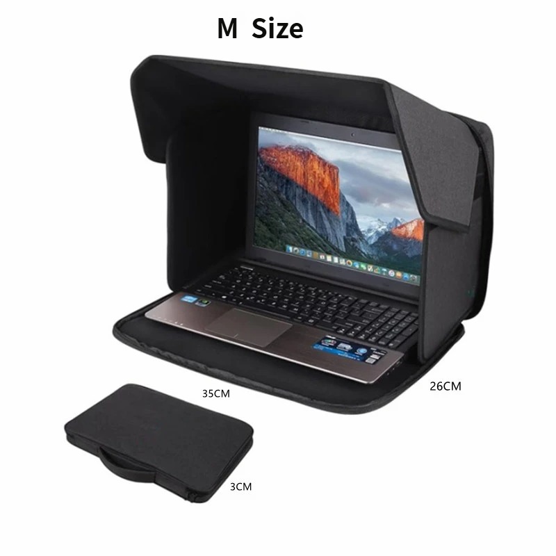Laptop Sun Shade and Outdoor Privacy Hood - Fits Laptops up to 14 Inches Size M - Anti-Glare Screen Shield, Portable Foldable Design, Remote Work Essential for Park Beach and Outdoor Office Use
