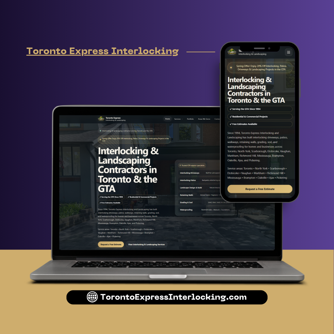 Toronto Express Interlocking website — desktop and mobile preview
