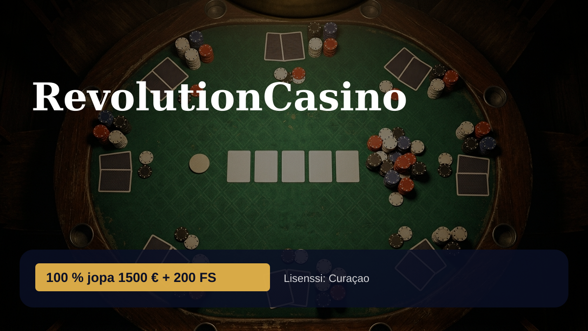 RevolutionCasino kasino — tervetuliaisbonus 100 % jopa 1500 € + 200 FS, maksutavat: Visa, Mastercard, Skrill, Neteller, Paysafecard