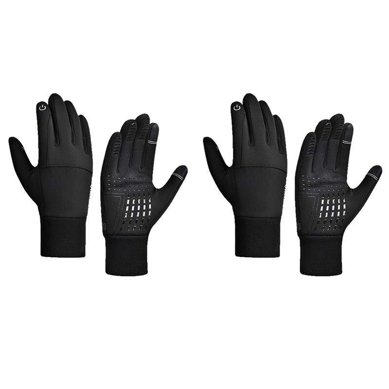 2 Pairs Black M size Winter Cycling Gloves Set - Windproof Thermal Touchscreen Sports Gloves with Water Resistant Design for Cycling, Running, Skiing and Outdoor Activities