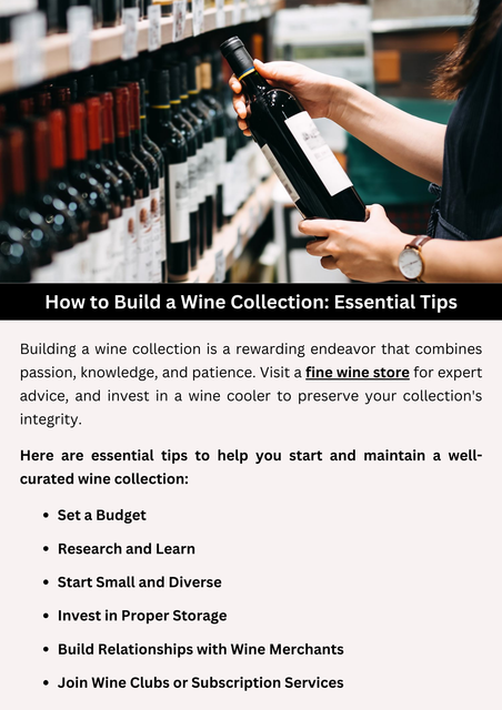 Building a wine collection requires careful selection and storage. Start by researching wine types and regions, focusing on your preferences and budget. Invest in proper storage conditions, such as temperature and humidity control, to preserve wine quality. Gradually add diverse wines, including age-worthy bottles, and consider professional advice or joining wine clubs for curated selections. Regularly evaluate and enjoy your collection to appreciate its evolving flavors and complexities. To know more visit here https://www.goharvestmarket.com/our-story/beer-wine-and-spirits/